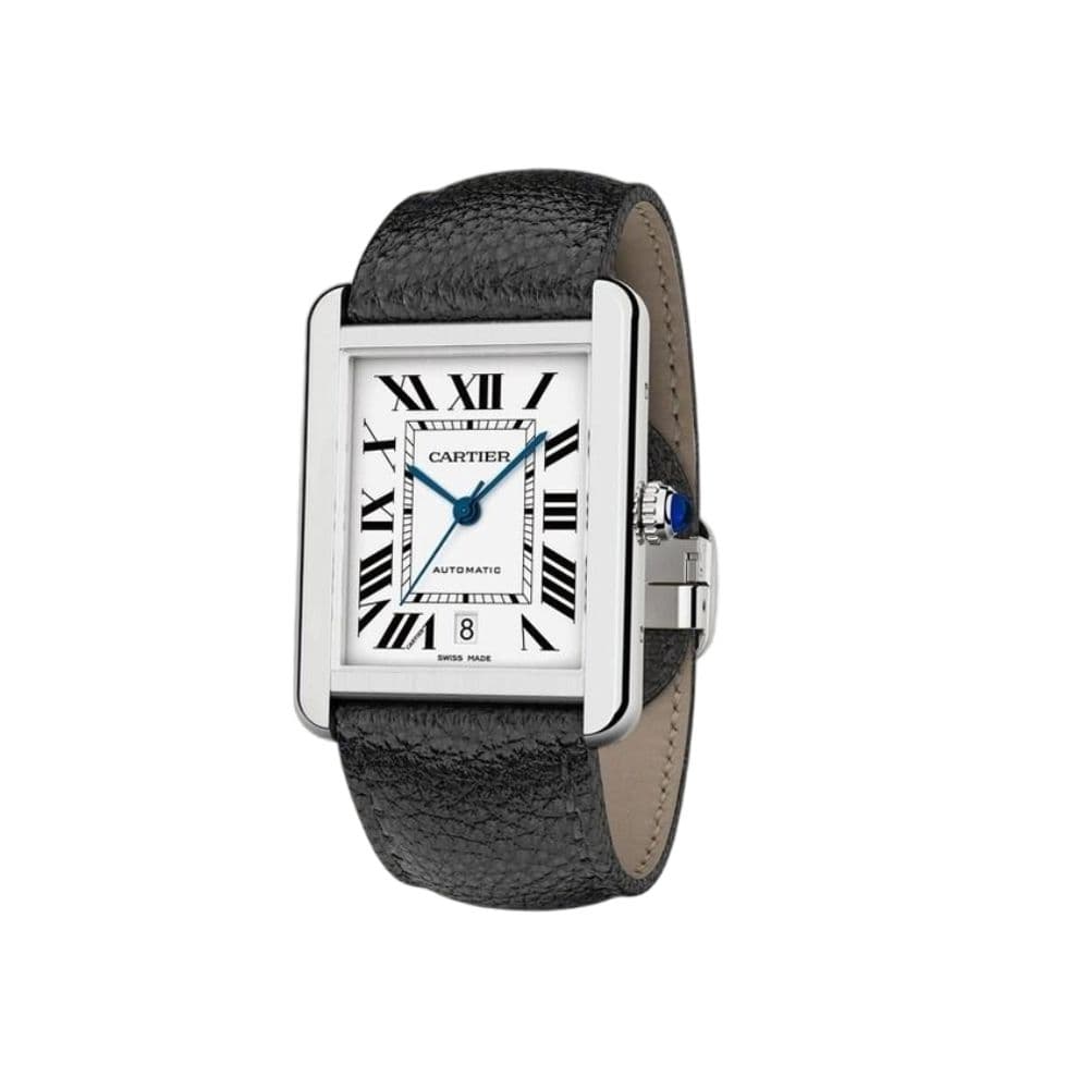 ساعت مچی کارتیه تانک | Cartier Tank | نقرهای-مشکی صفحه سفید کوارتز