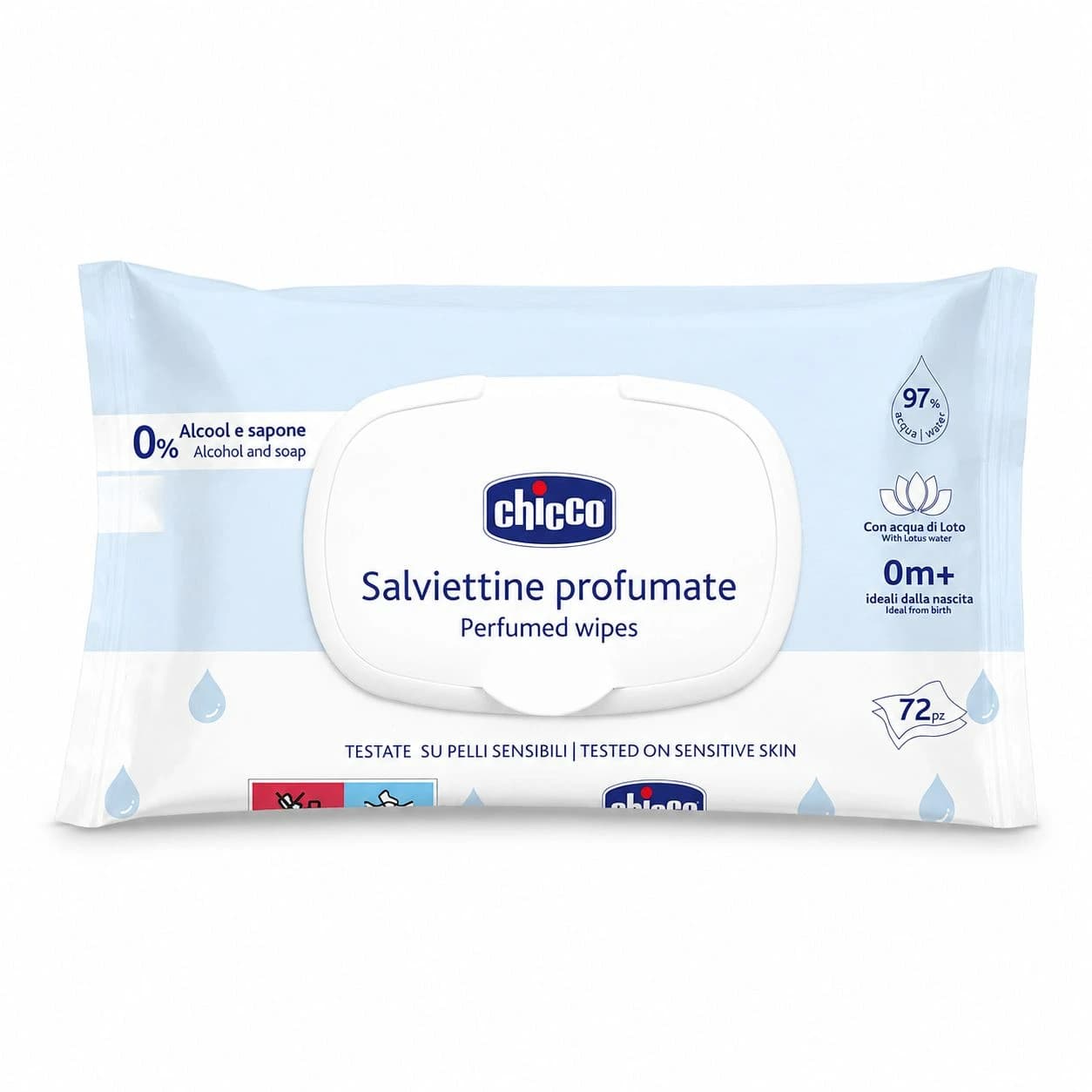 دستمال مرطوب چیکو ۹۷ درصد آب Chicco بسته ۷۲ عددی