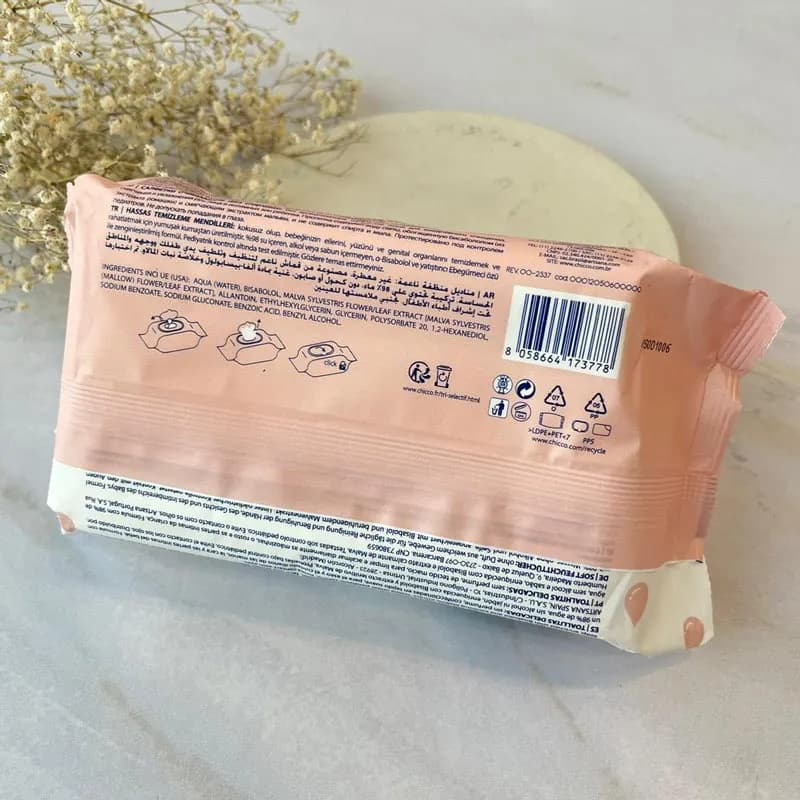 دستمال مرطوب چیکو ۹۸ درصد آب Chicco درب دار ۷۲ عددی — تصویر ۵