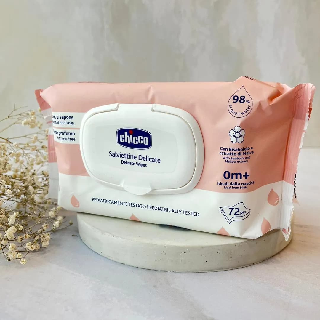 دستمال مرطوب چیکو ۹۸ درصد آب Chicco درب دار ۷۲ عددی — تصویر ۳