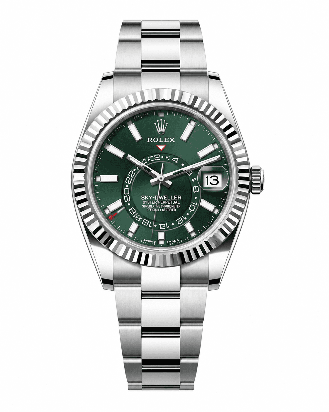 ساعت مچی رولکس اسکای‌دویلر | Rolex Sky-Dweller | نقره‌ای صفحه سبز کوارتز