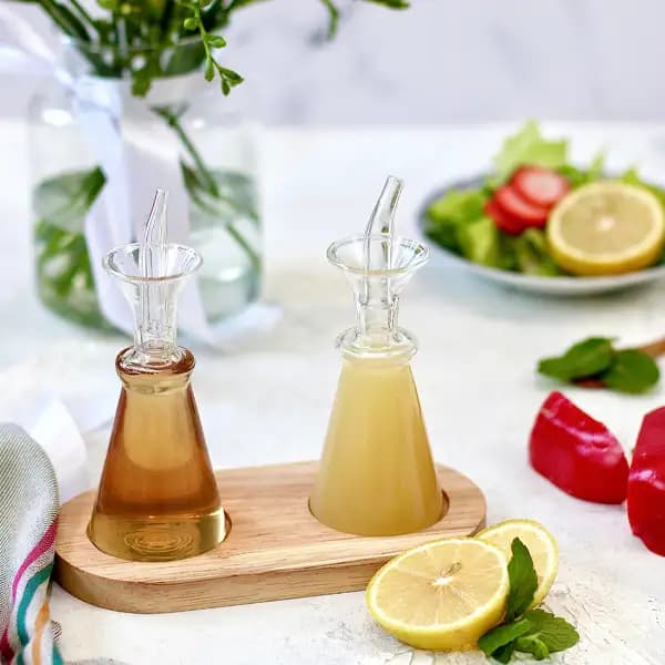 آبلیموخوری باریک ست 2 عددی با پلیت چوبی