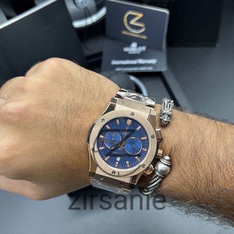 ساعت مچی مردانه هابلوت کرنوگراف کلاسیک Hublot Chronograph Classic Rosegold Blue — تصویر ۵