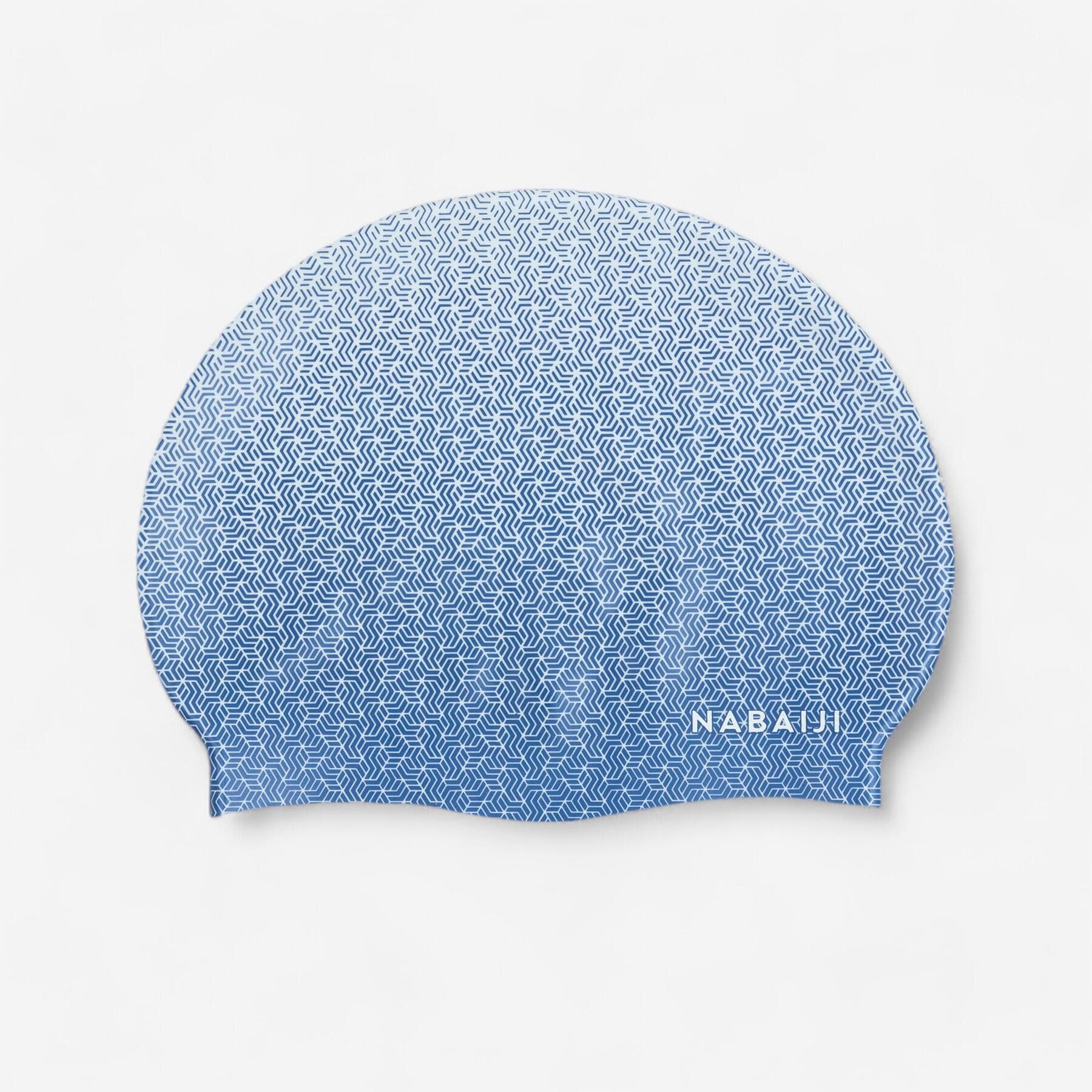 کلاه شنا نابایجی – دکتلون Nabaiji Silicone Swim Cap – White/Blue – Standard Size – Geo