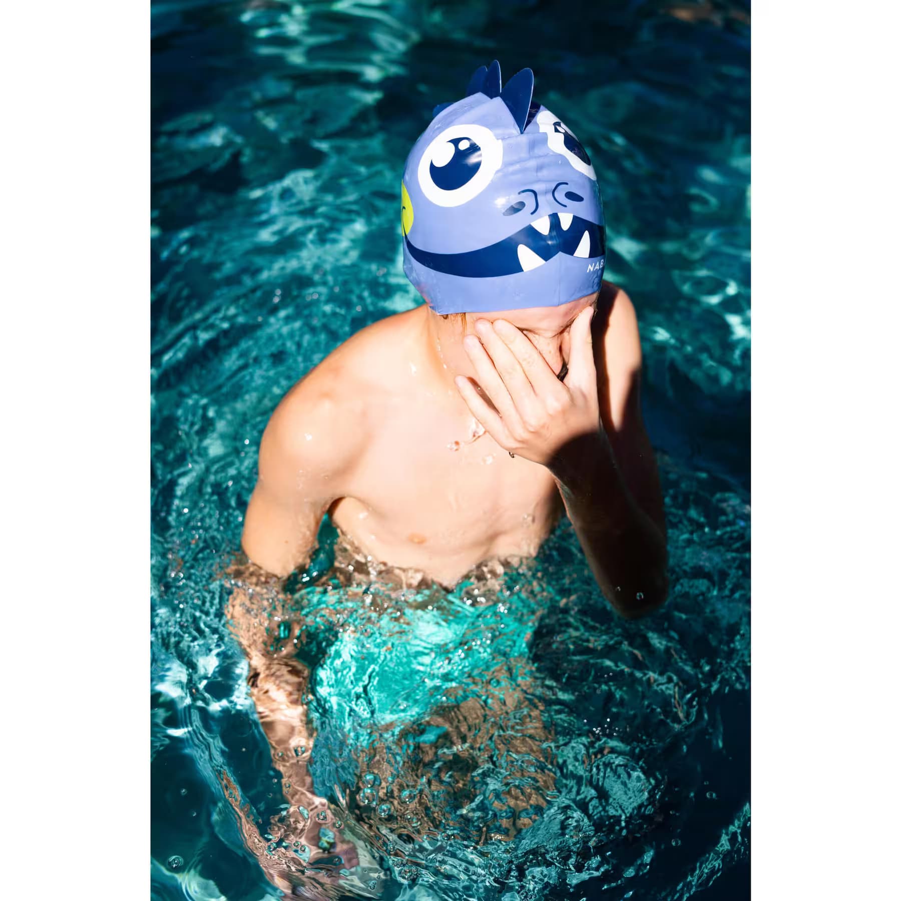 کلاه شنا نابایجی – دکتلون Nabaiji Silicone Swimming Cap – Blue/Yellow Dragon Model – Standard Size — تصویر ۲