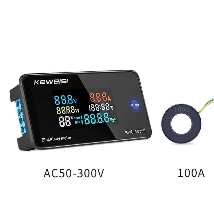 پاورمتر تک فاز 100A با نمایشگر رنگی مدل KWS-AC300 (دارای CT) — تصویر ۲