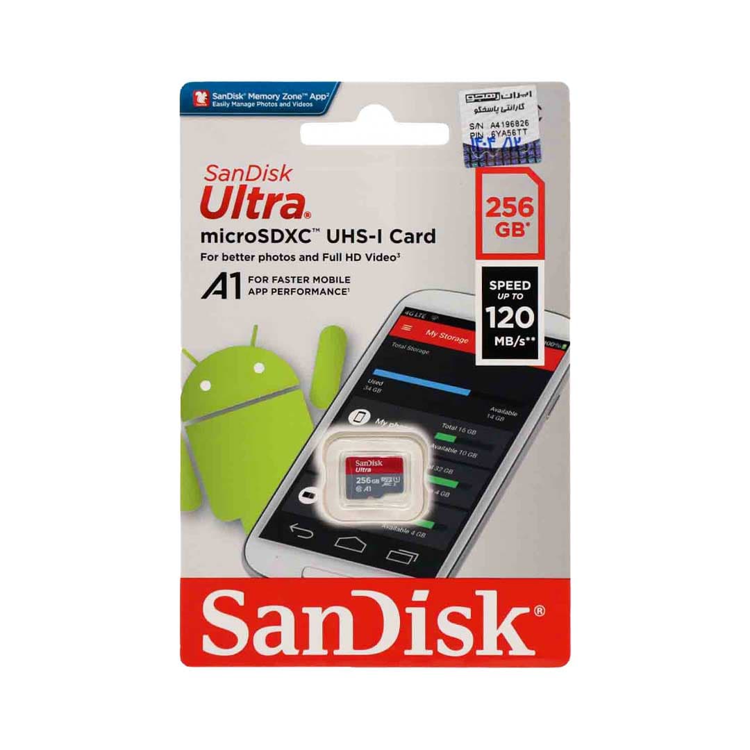 کارت حافظه MicroSDXC سن دیسک مدل Ultra کلاس 10 سرعت 120MBps با ظرفیت 256 گیگابایت — تصویر ۲