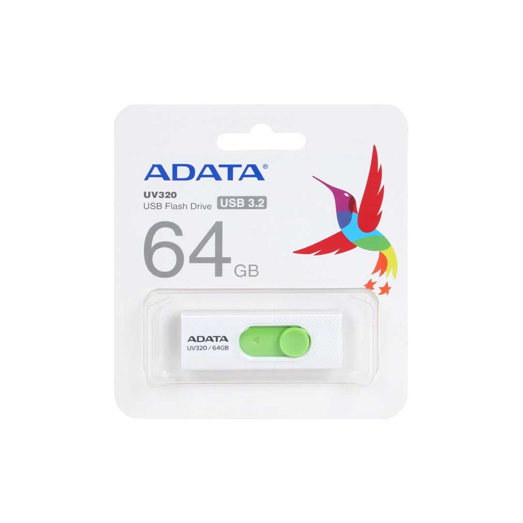 فلش ADATA مدل UV320 USB3.2 با ظرفیت 64 گیگابایت – سفید سبز