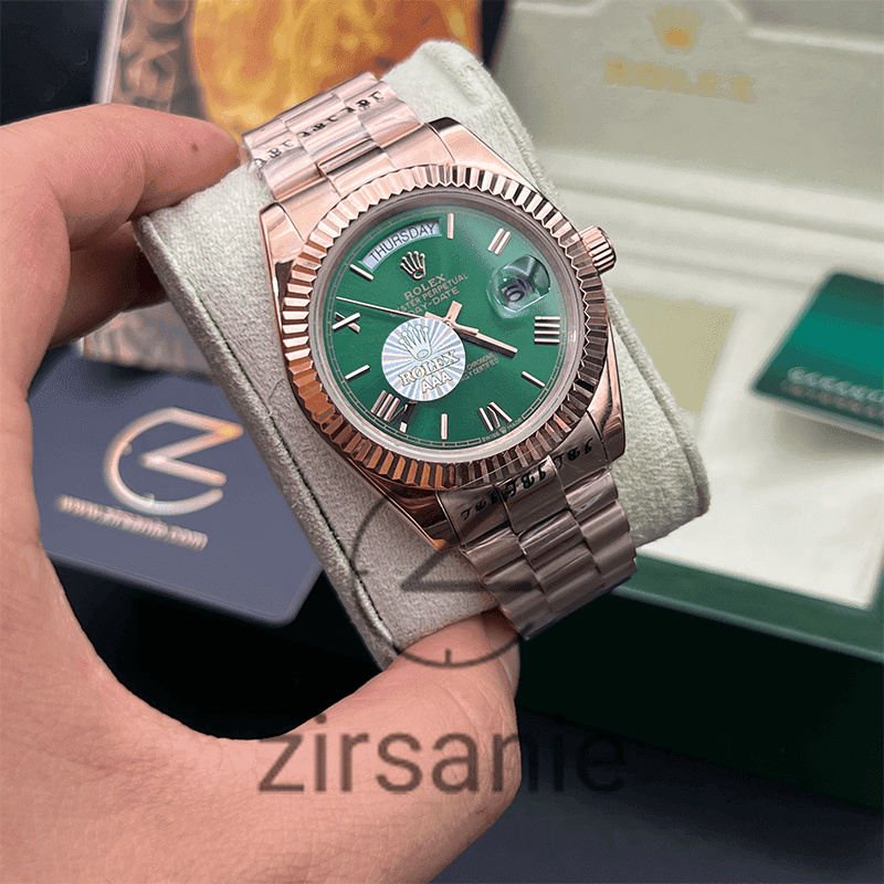 ساعت مچی مردانه رولکس دی دیت Rolex Day Date Rosegold Green Greek Index — تصویر ۶