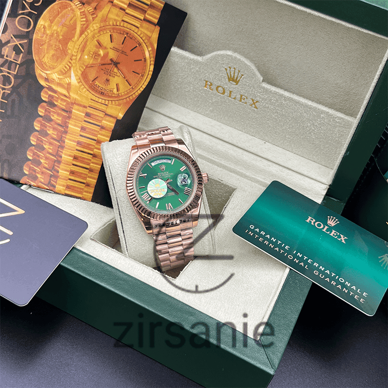 ساعت مچی مردانه رولکس دی دیت Rolex Day Date Rosegold Green Greek Index — تصویر ۳