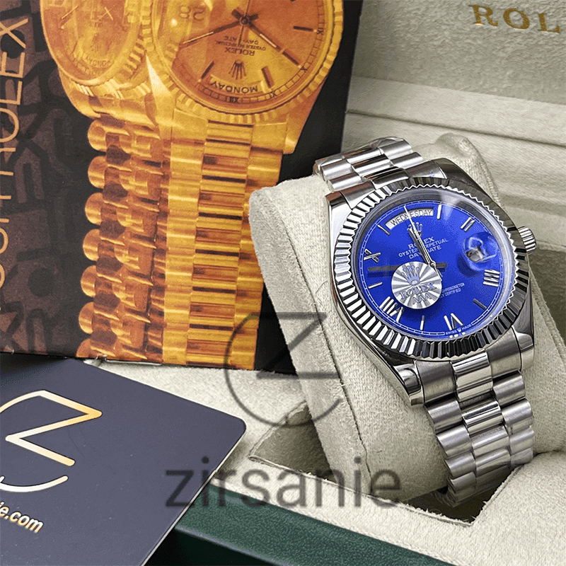 ساعت مچی مردانه رولکس دی دیت Rolex Day Date Silver Blue Greek Index — تصویر ۷