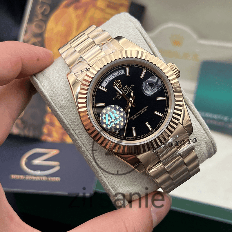 ساعت مچی مردانه رولکس دی دیت Rolex Day Date Golden Black Line Index — تصویر ۸