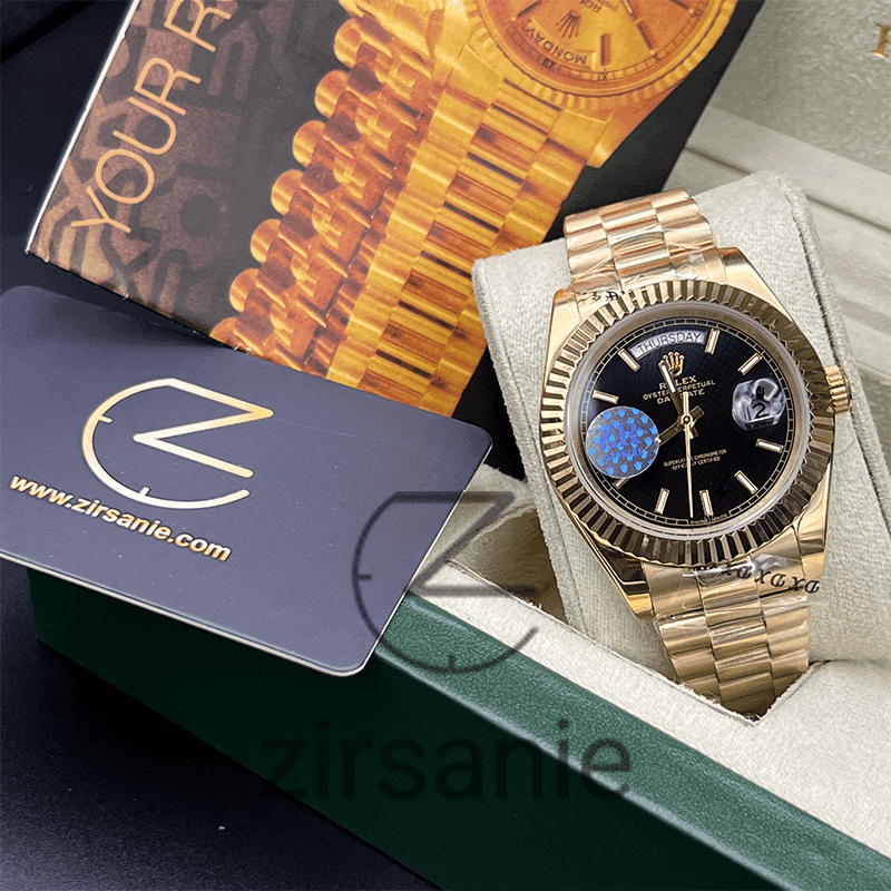ساعت مچی مردانه رولکس دی دیت Rolex Day Date Golden Black Line Index — تصویر ۲