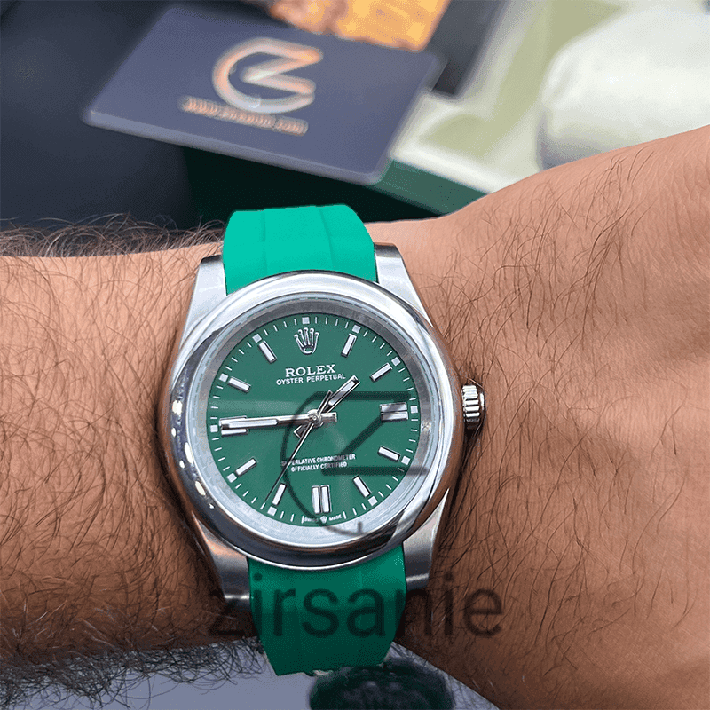 ساعت مچی مردانه رولکس اویستر پرپچوال Rolex Oyster Perpetual Silver Green — تصویر ۷