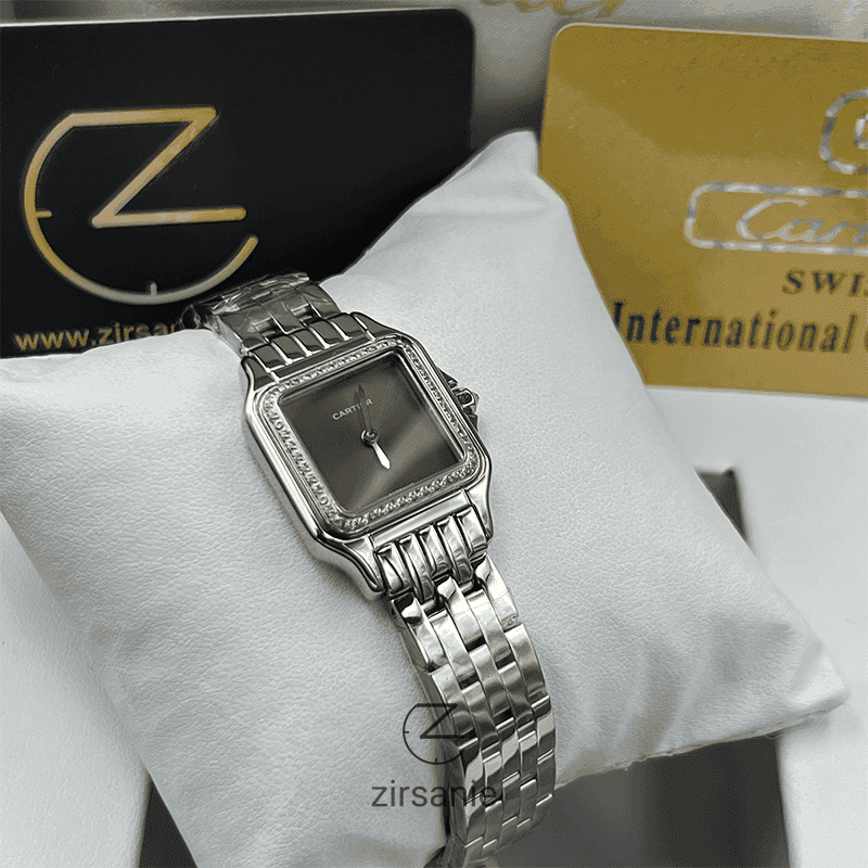 ساعت مچی زنانه کارتیر صفحه مهندسی Cartier Panthere Sunray Plum Diamonds Silver Gray — تصویر ۳