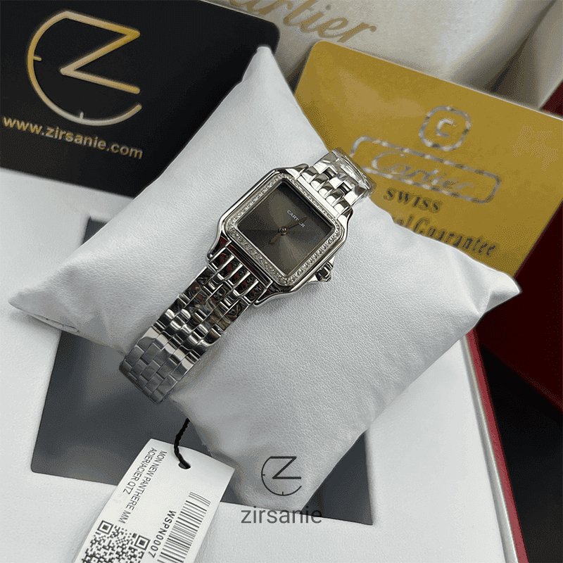ساعت مچی زنانه کارتیر صفحه مهندسی Cartier Panthere Sunray Plum Diamonds Silver Gray — تصویر ۲