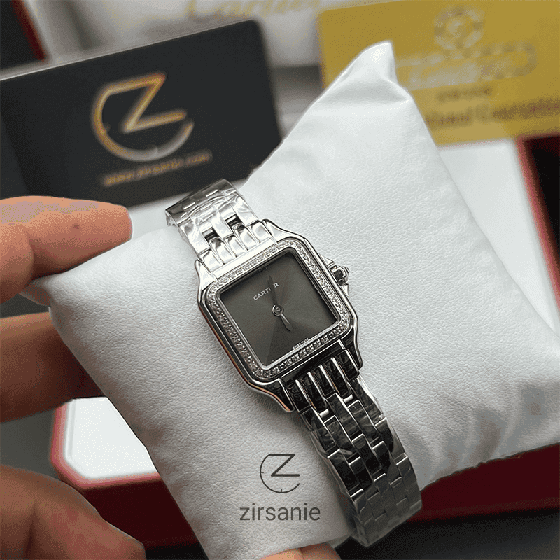 ساعت مچی زنانه کارتیر صفحه مهندسی Cartier Panthere Sunray Plum Diamonds Silver Gray — تصویر ۴