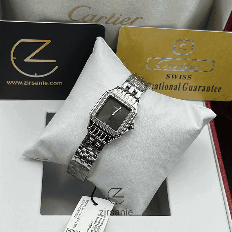 ساعت مچی زنانه کارتیر صفحه مهندسی Cartier Panthere Sunray Plum Diamonds Silver Gray — تصویر ۹