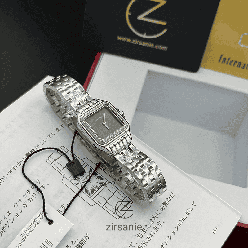 ساعت مچی زنانه کارتیر صفحه مهندسی Cartier Panthere Sunray Plum Diamonds Silver Gray — تصویر ۵