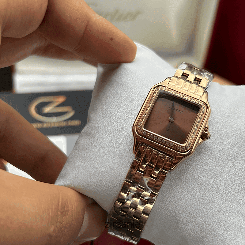 ساعت مچی زنانه کارتیر صفحه مهندسی Cartier Panthere Sunray Plum Diamonds Rosegold Caffe — تصویر ۲