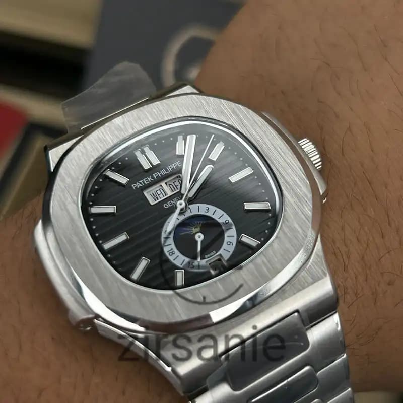 ساعت مچی مردانه پتک فیلیپ دو تقویم Patek Philippe Two Automatic Calendars Silver Black — تصویر ۹