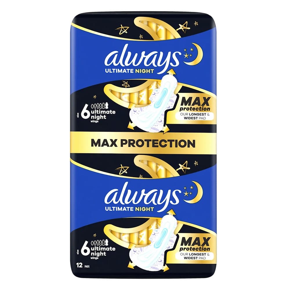 نوار بهداشتی ویژه شب آلویز always ultra secure night max سایز 6 بسته 12 عددی