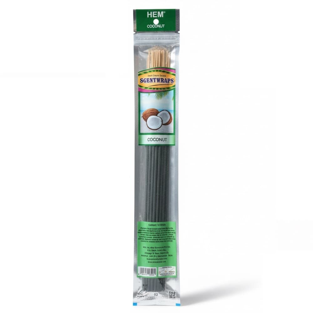 عود دستساز همِ رایحه نارگیل Hem SGENTWRAPS COCONUT بسته 12 عددی