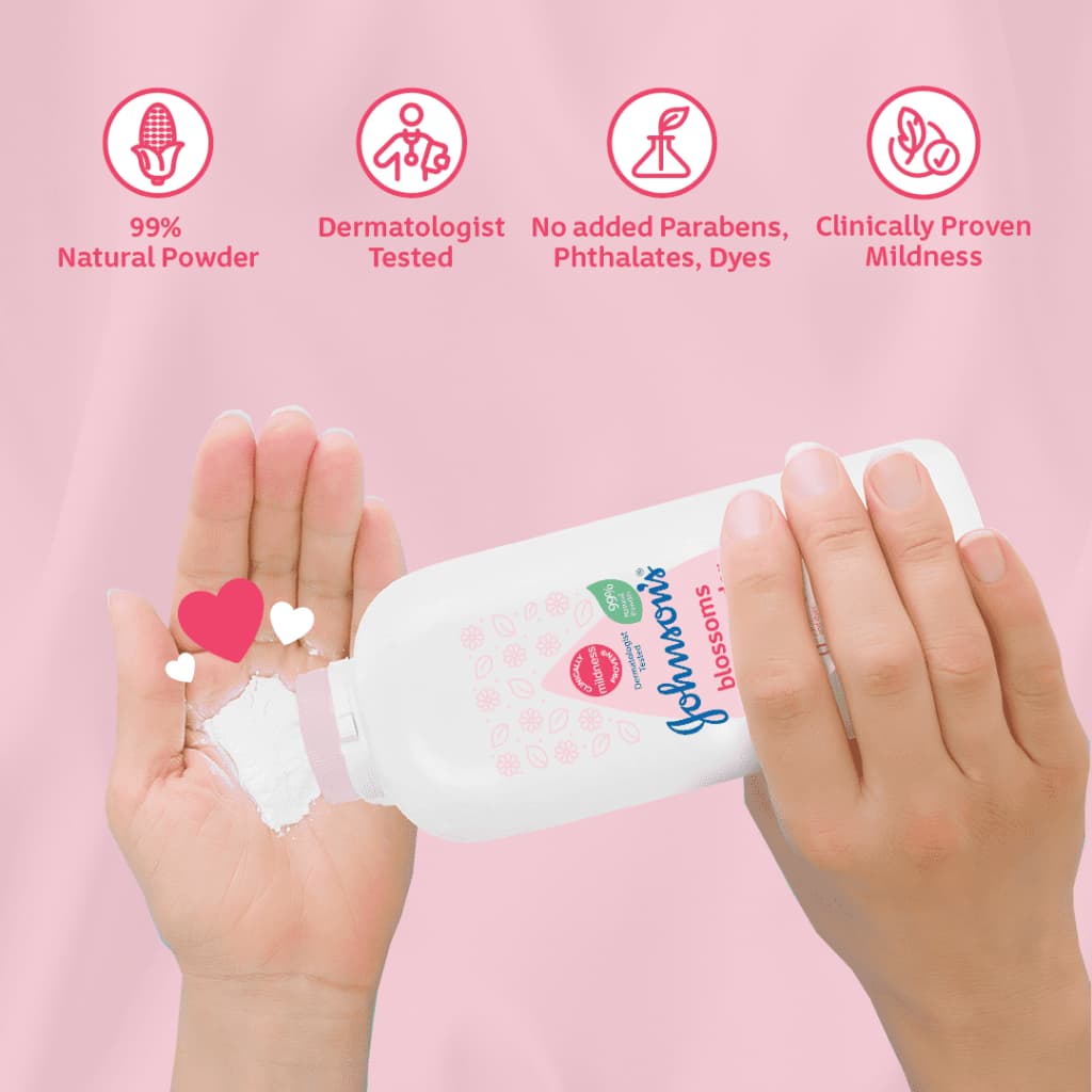 پودر بچه جانسون Johnsons Blossoms رایحه شکوفه و گل وزن 500 گرم — تصویر ۳