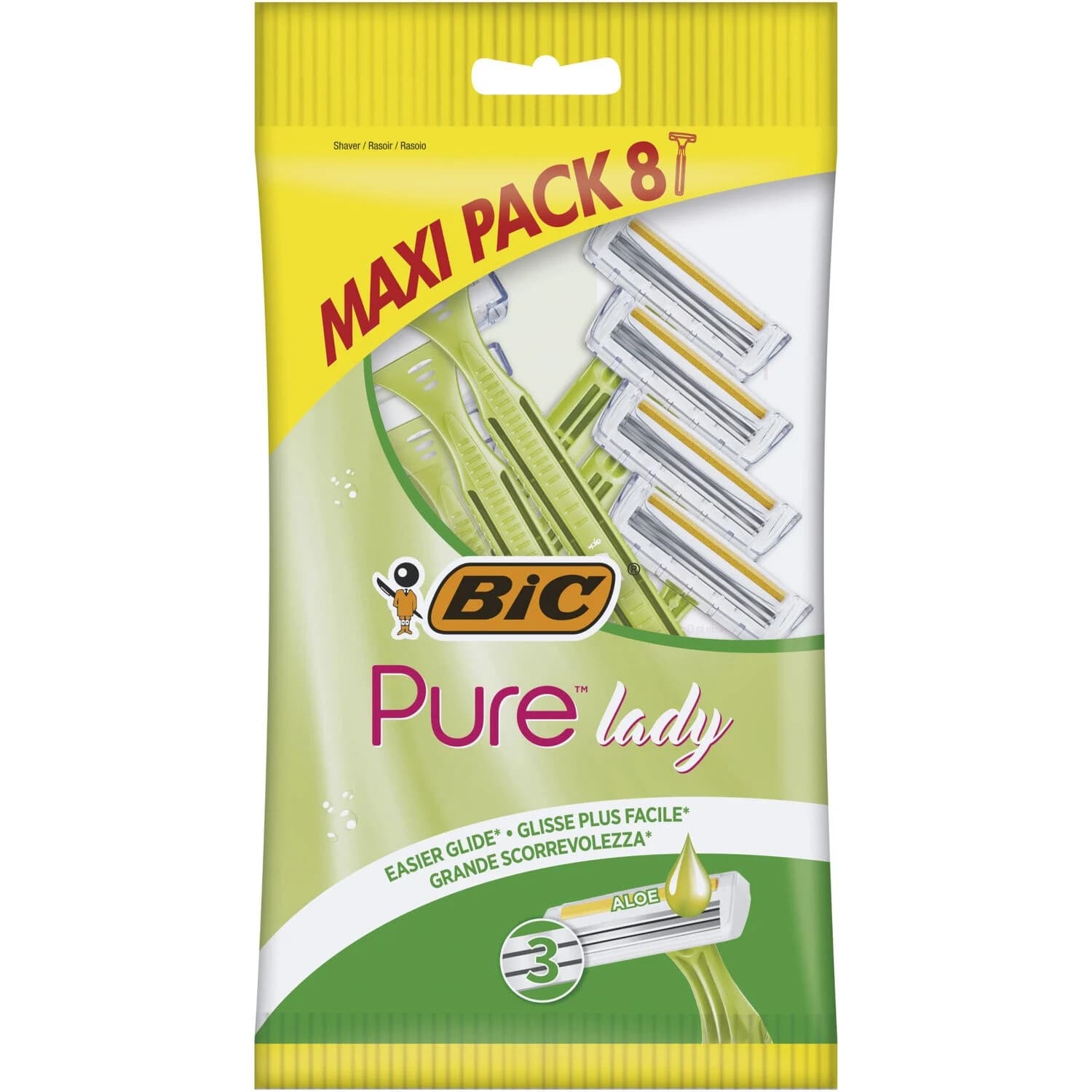 خودتراش زنانه بیک Bic Pure Lady دارای نوار نرم‌ کننده آلوئه ورا بسته 8 عددی