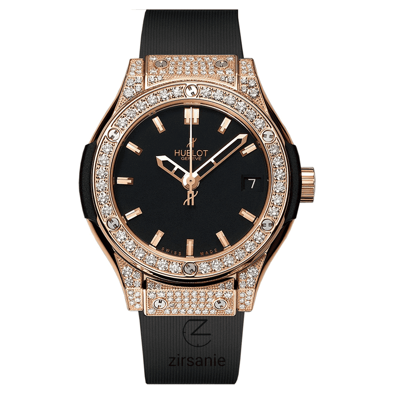 ساعت مچی زنانه هابلوت نگین دار Hublot Diamonds Rosegold Black Jewel