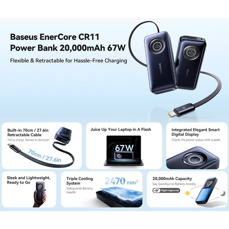 پاور بانک فست شارژ باسئوس EnerCore CR11 E0027H00 PD 67W ظرفیت 20000 میلی آمپر ساعت — تصویر ۸