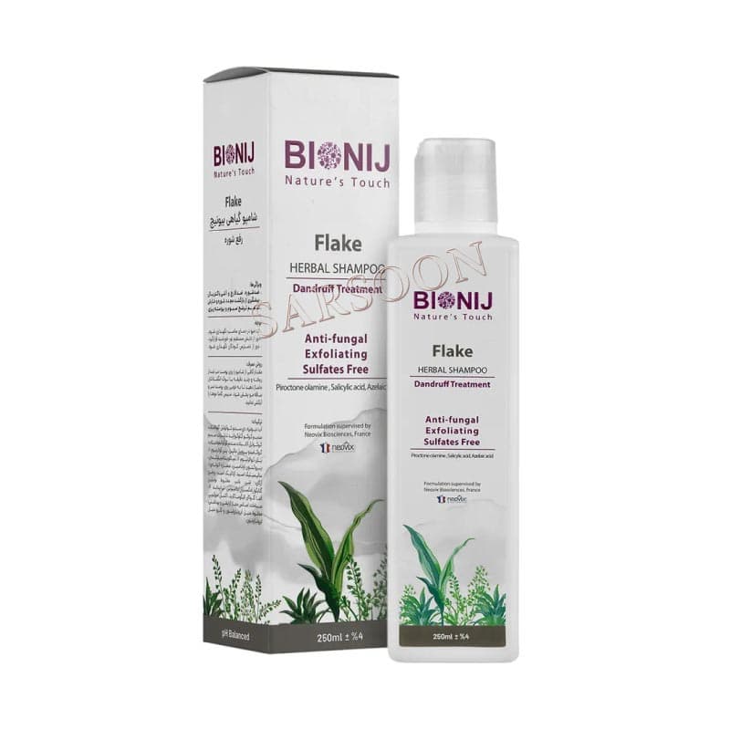 شامپو گیاهی مخصوص رفع شوره بیونیج250 میل Bionij Flake Herbal Shampoo For Dandruff Treatment 250 Ml