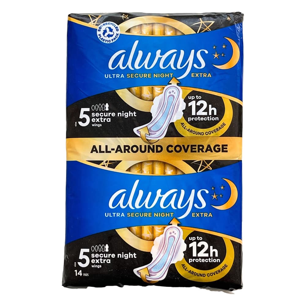 نوار بهداشتی ویژه شب آلویز always ultra secure night extra سایز 5 بسته 14 عددی