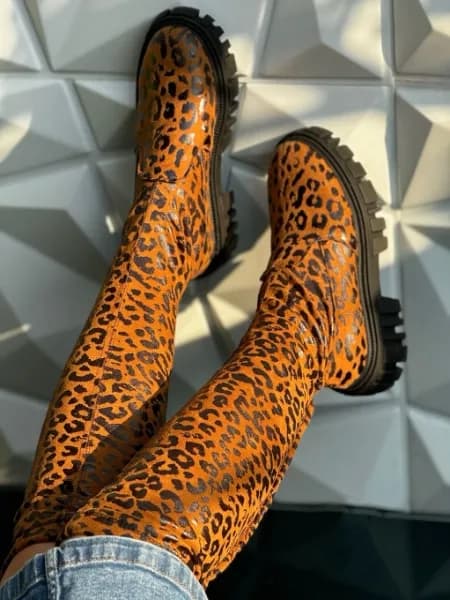 بوت ساق بلند جورابی مدل چرم لژدار — تصویر ۴