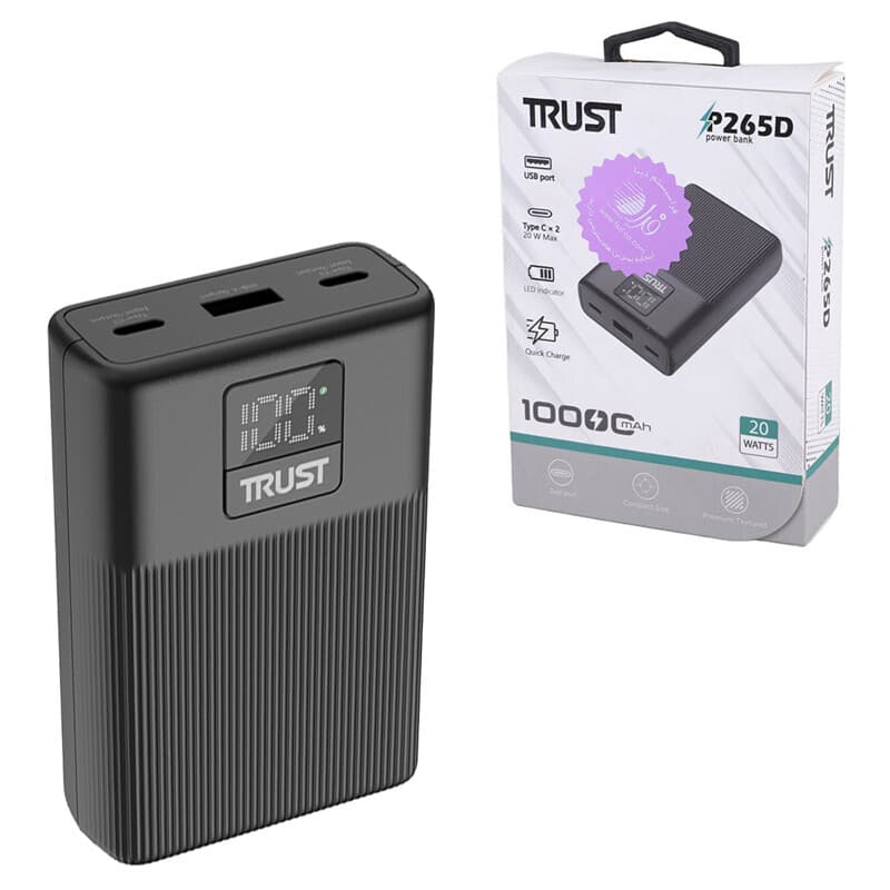 پاور بانک فست شارژ تراست P265D PD 20W ظرفیت 10000 میلی آمپر ساعت