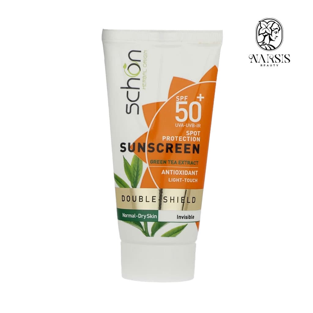 کرم ضد آفتاب دابل شیلد SPF50 شون مناسب پوست خشک تا نرمال بی رنگ 50 میلی لیتر — تصویر ۳