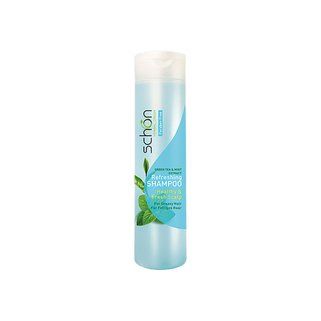 شامپو احیا کننده شون حاوی عصاره چای سبز و نعناع مناسب موهای چرب ۴۰۰ میلی لیتر Schon Refreshing Shampoo WITH Green Tea Mint Extract For Oily Hair ۴۰۰ml