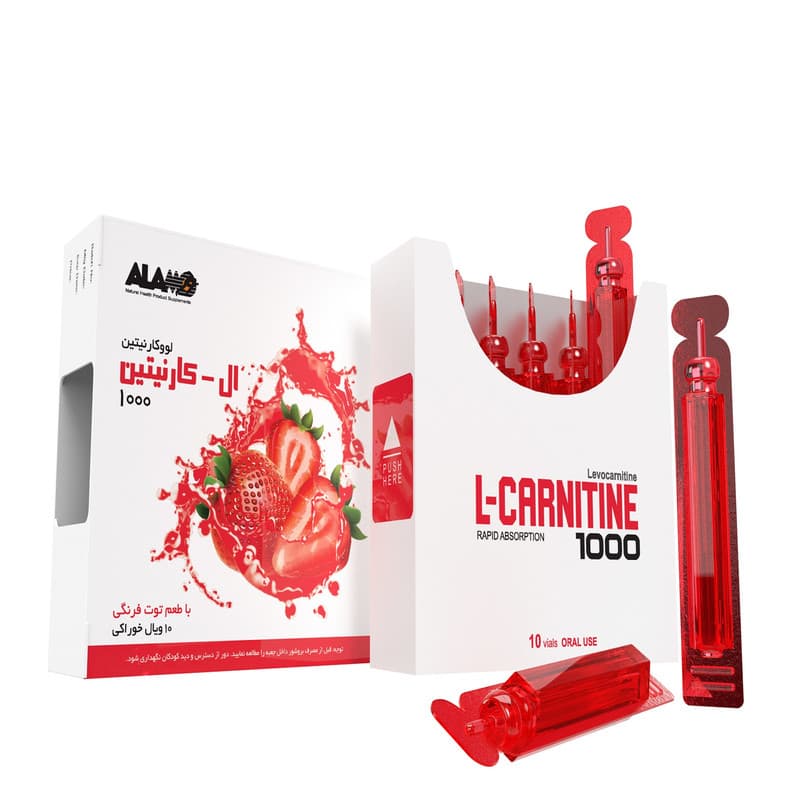 ویال خوراکی ال کارنیتین 1000 آلامو 10 عدد با طعم توت فرنگی Alamo L-Carnitine 1000 10 Oral Vials
