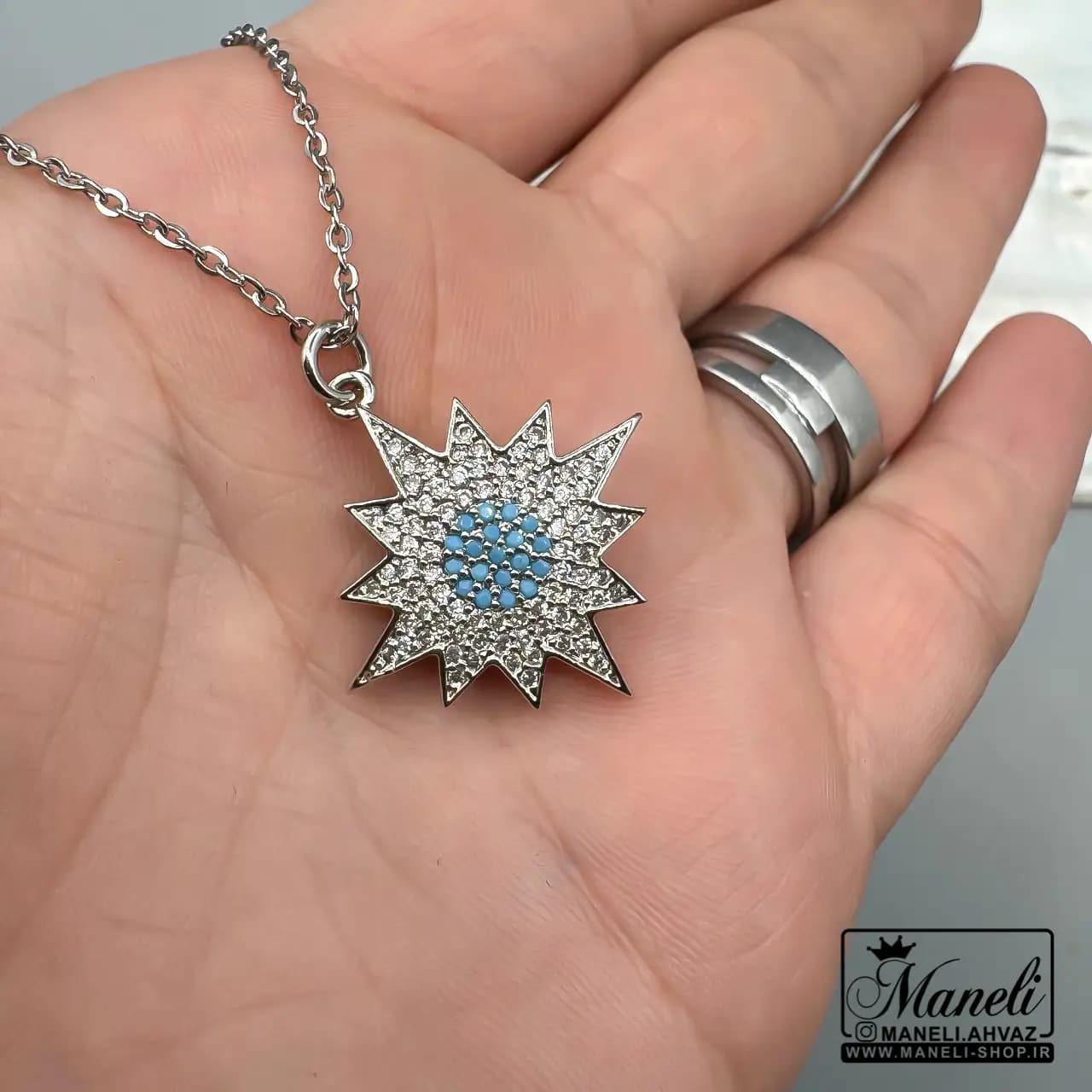 گردنبند نقره ای ستاره ای نگین مخراج شده استیل|14040844 — تصویر ۲