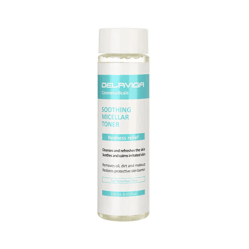 محلول پاک کننده پوست دلاویگا مناسب پوست های حساس 250 میل Soothing Micellar Toner Redness Relief