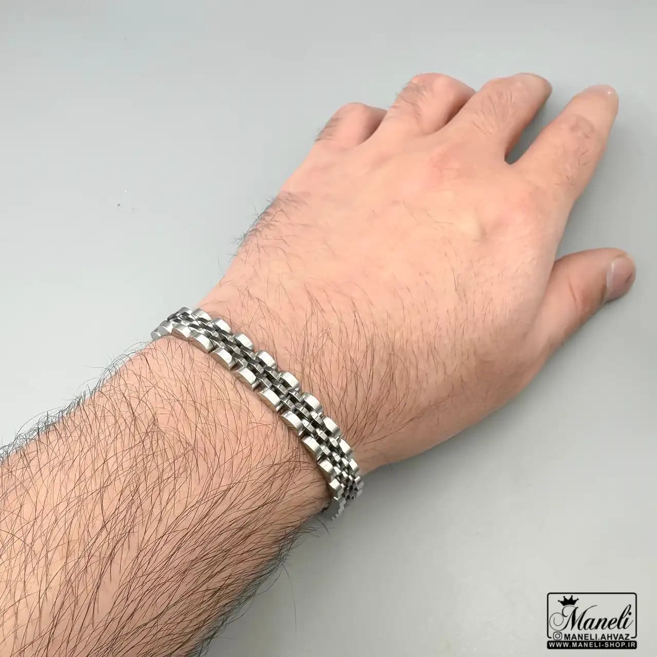دستبند مردانه رولکس مشکی نقره ای 8 میل | استیل 14040825