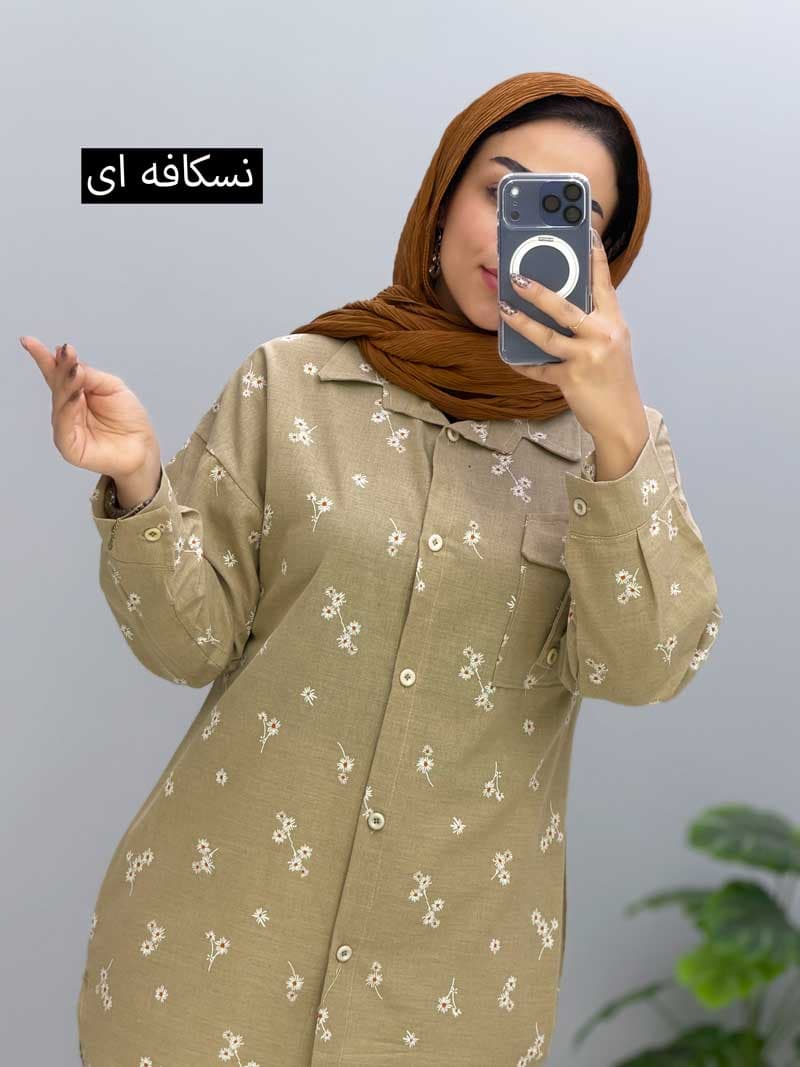 مانتو جلودکمه لینن پاپاتیا کد 10641596