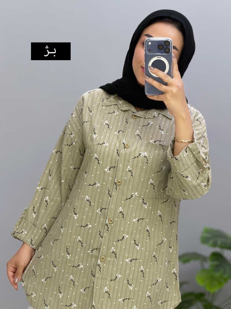 شومیز مانتویی جلودکمه نخی پلین کد 10641524 — تصویر ۹