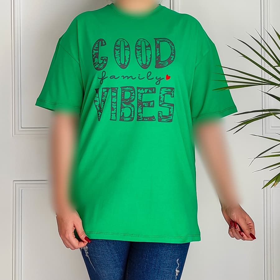 تیشرت زنانه بلند طرح GOOD VIBES — تصویر ۷