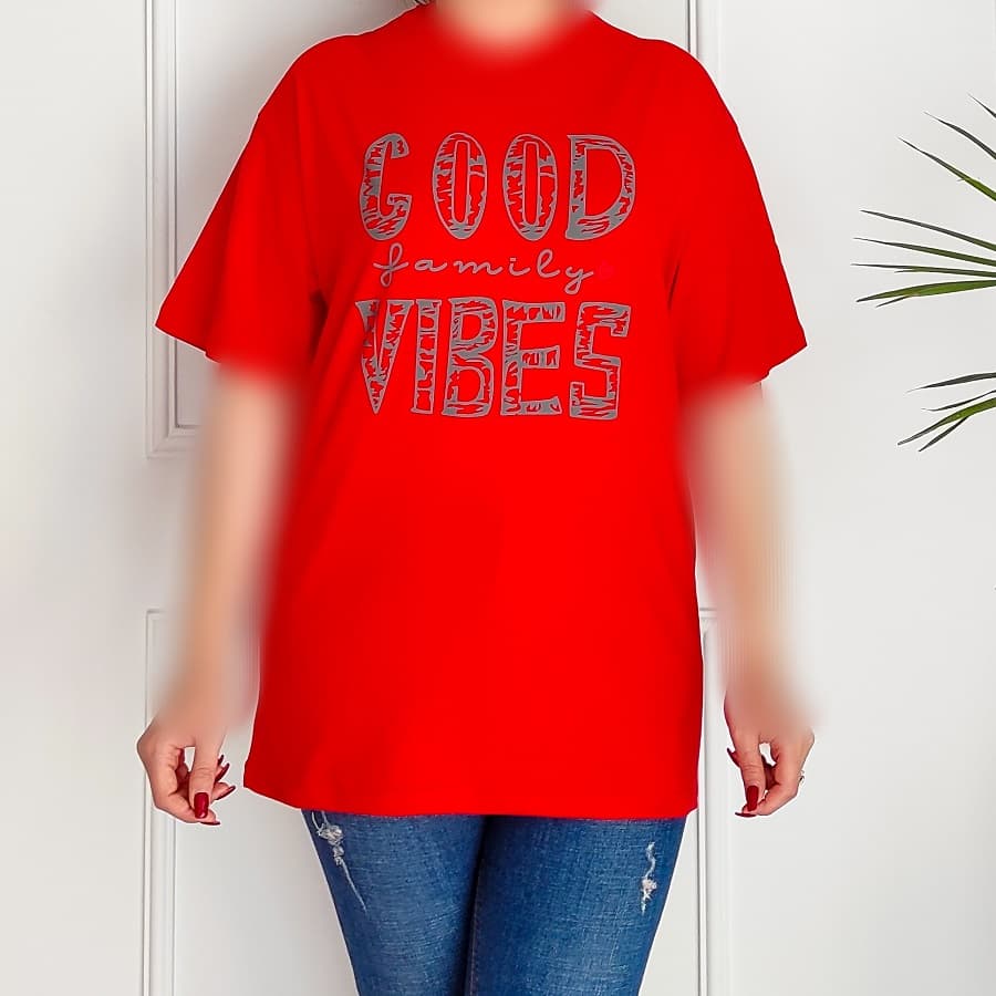 تیشرت زنانه بلند طرح GOOD VIBES — تصویر ۴