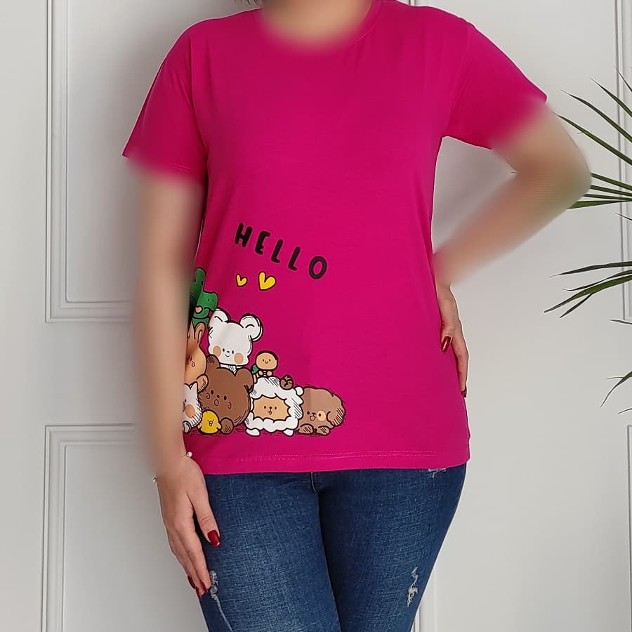 تیشرت طرح دار زنانه HELLO