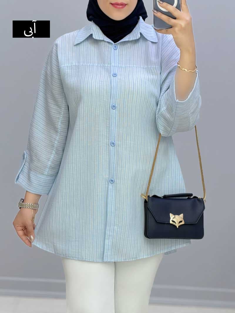 شومیزمانتویی یقه مردانه لینن الندا کد 9571060 — تصویر ۴