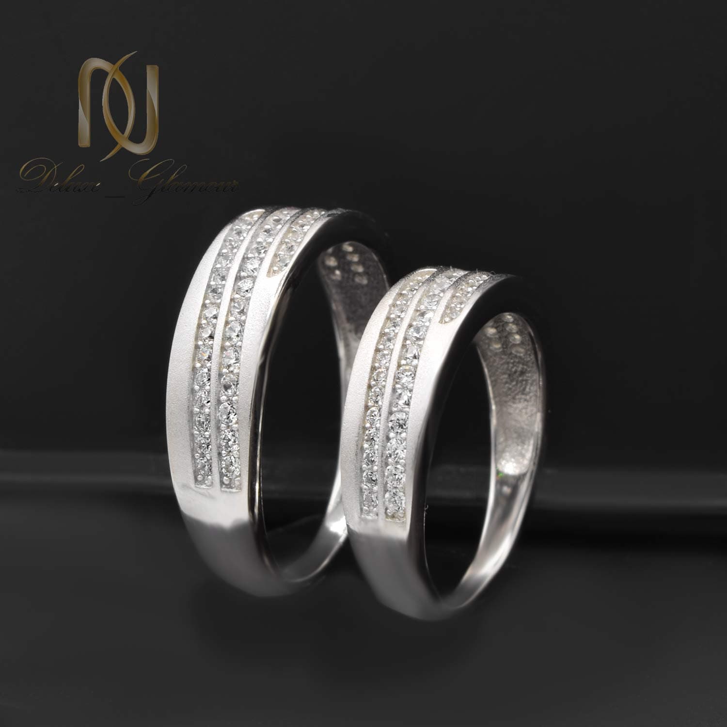 حلقه ست ازدواج نقره طرح طلا — تصویر ۳