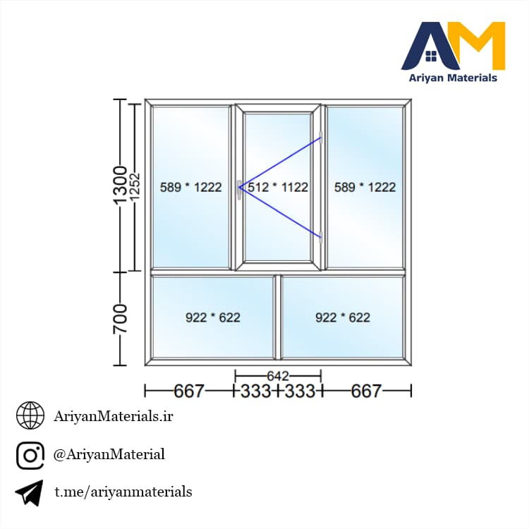 پنجره دوجداره upvc طرح 5 تک حالته