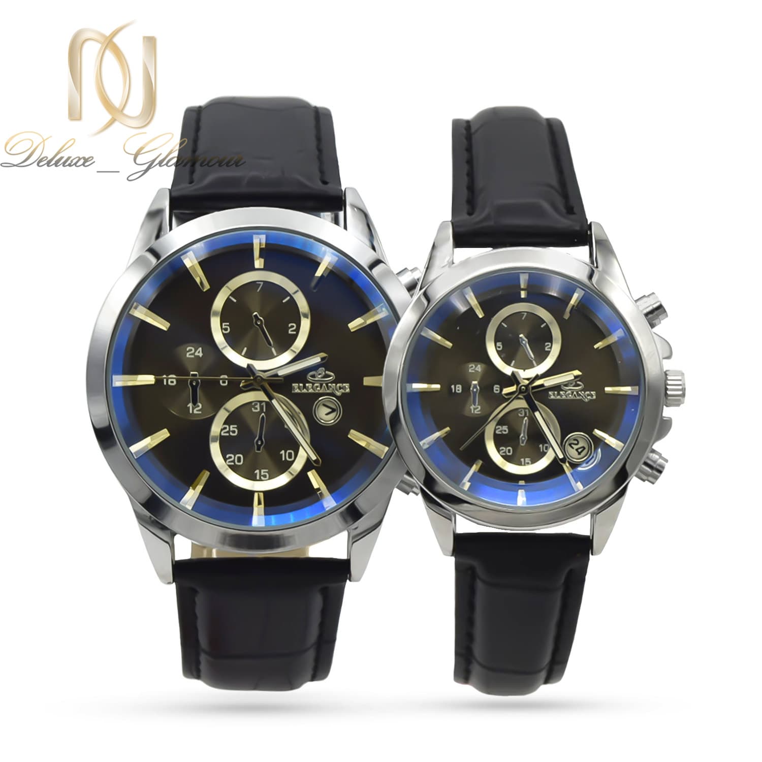 ساعت ست زنانه و مردانه بند چرم الگانس